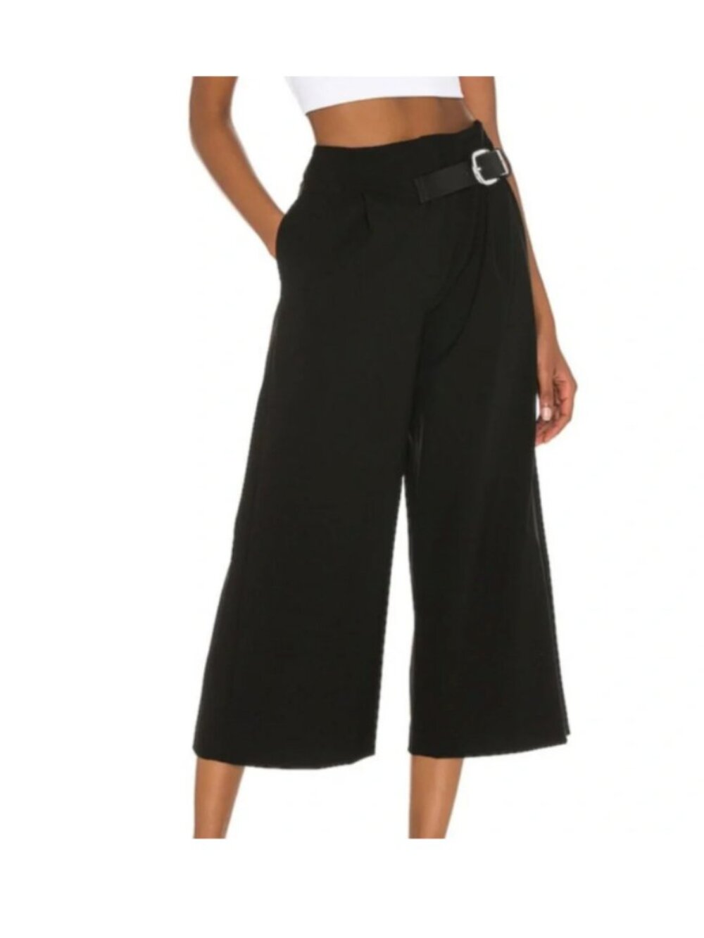 Alice + Olivia Linen Blend Black Wide-Leg Pants 6